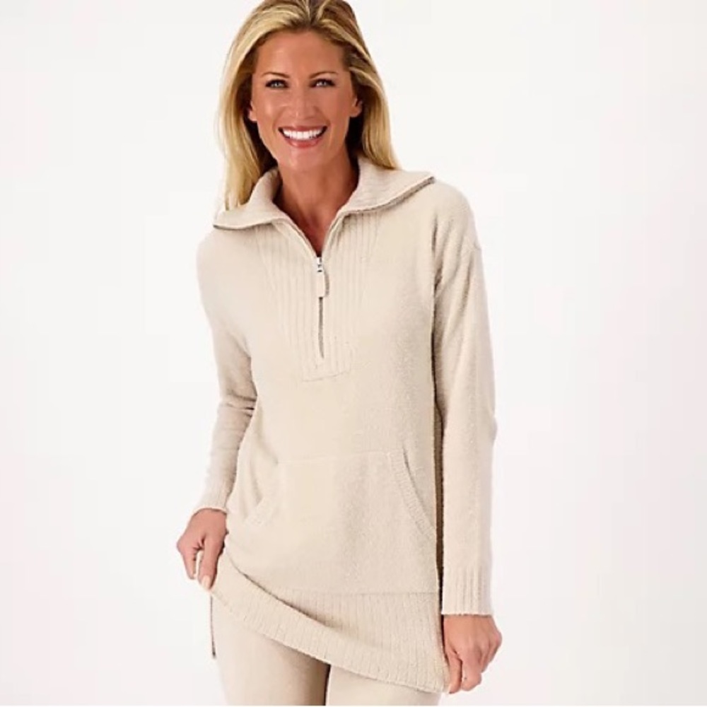 Barefoot Dreams CozyChic Lite Half Zip Tunic Stone